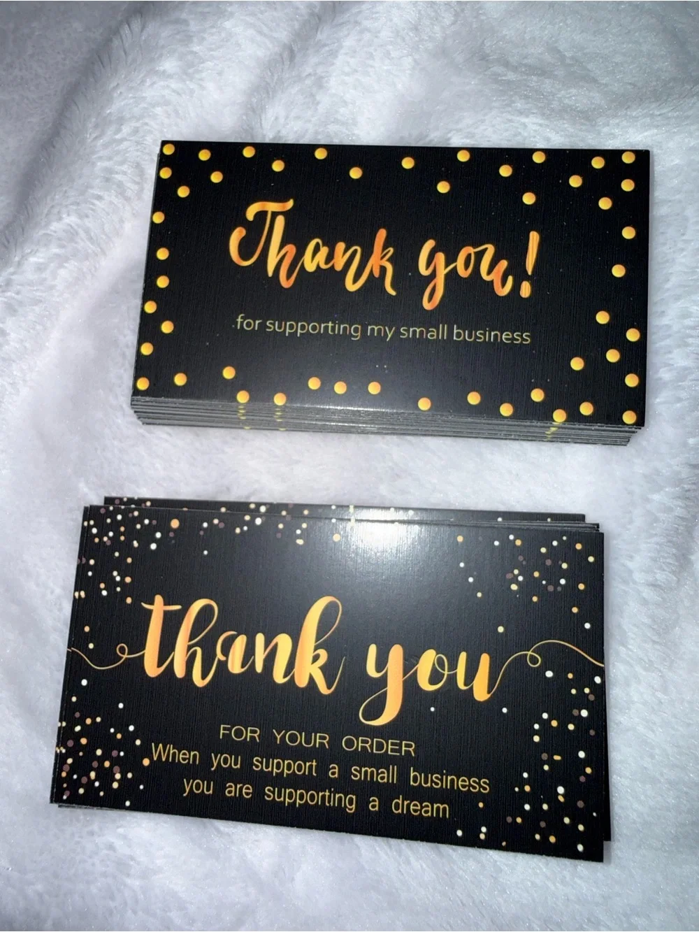 40 Thank You Cards - Black with Gold Foil Script - Small Business Packaging